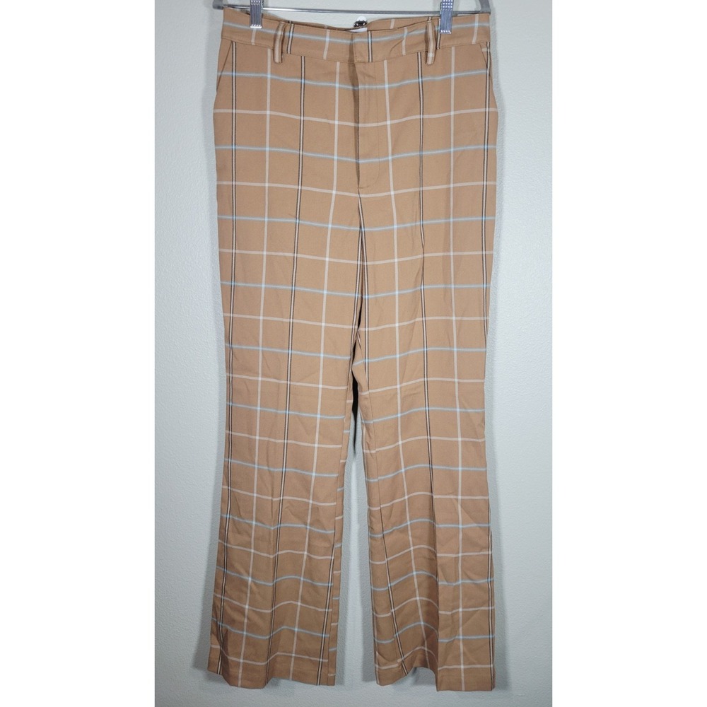 Urban Outfitters NWT Plaid Straight Leg Pants Brown Tan Blue Check‎ Size 12